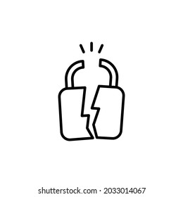 Broken Lock Line Icon. Simple Outline Style. Unlock, Crack, Padlock, Break, Free, Chain, Code, Security, Fail, Technology Concept. Vector Design Illustration Isolated On White Background. EPS 10