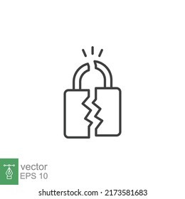 Broken Lock Line Icon. Simple Outline Style. Unlock, Crack, Padlock, Break, Free, Chain, Code, Security, Fail, Technology Concept. Vector Design Illustration Isolated On White Background. EPS 10