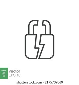 Broken lock line icon. Simple outline style. Unlock, crack, padlock, break, free, chain, code, security, fail, technology concept. Vector design illustration isolated on white background. EPS 10