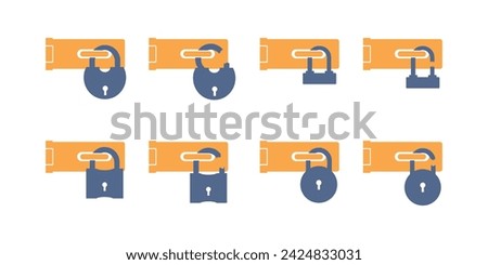 Broken lock, padlock with hinges glyph. Opened and broken or cracked lock padlock icon isolated on white background. Simple solid style. Vector design symbol, illustration flat isolated on background