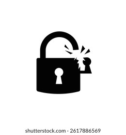 Violação De Segurança De Símbolo De Bloqueio Quebrado E Ilustração De Conceito De Hacking De Dados
