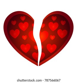 Broken love heart. Bottom Gradient Big Red Heart Round Valentine's day Vector