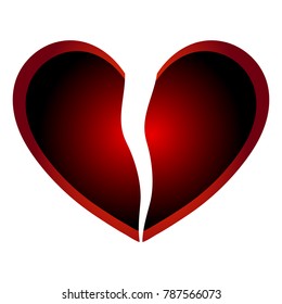 Broken love heart. Bottom Gradient Big Red Heart Round Valentine's day Vector