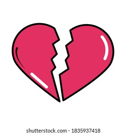 broken love heart pop art comic style, flat icon vector illustration