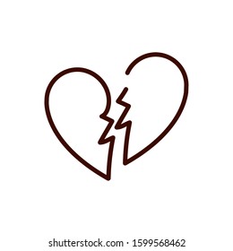 broken love heart romantic breakup relation related icon vector illustration thick line