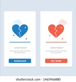 Broken, Love, Heart, Wedding  Blue and Red Download and Buy Now web Widget Card Template. Vector Icon Template background