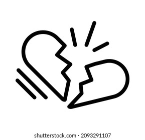 Broken love icon. Flat heart pictogram for web. Line stroke. Simple hurt feeling symbol isolated on white background. Outline icon vector eps10