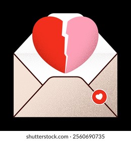 broken love letter envelope Valentines day minimal love letter vector illustration..