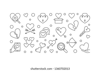 Broken love vector horizontal simple illustration or banner in thin line style