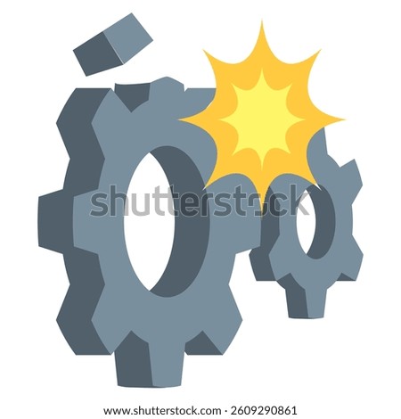 Broken Machine icon represented by cracked gear Flat style.