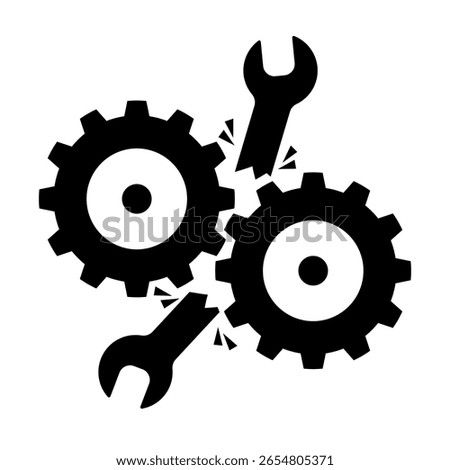 Broken Machine Mechanism Spanner in the works concept - Vector illustration Black silhouette Icon