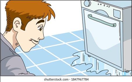 broken machine, water leaks, vector