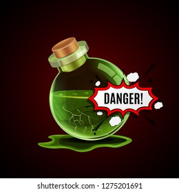 Broken magic bottle with DANGER tag. EPS10 vector