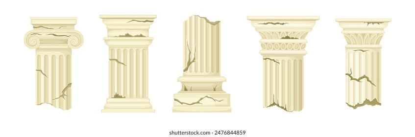 Broken Marble Antique Pillar and Column Vector Set