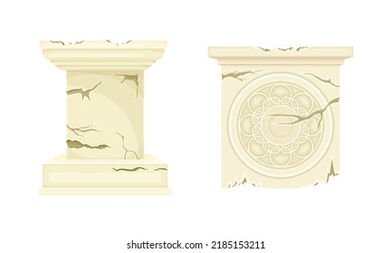 Broken Marble Pillars and Stone Column Ruins as Ancient Building Architectural Element Vector Set
