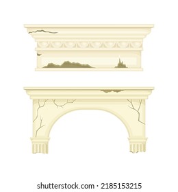 Broken Marble Pillars and Stone Column Ruins as Ancient Building Architectural Element Vector Set