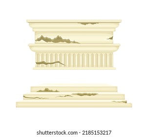 Broken Marble Pillars and Stone Column Ruins as Ancient Building Architectural Element Vector Set
