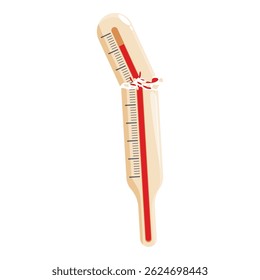 Termômetro médico quebrado com coluna de mercúrio vermelho está mostrando temperatura alta febre