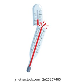 Broken medical thermometer is showing extremely high body temperature, indicating a serious medical condition