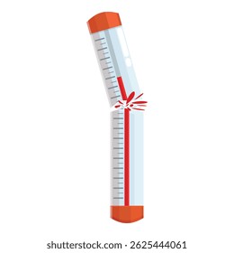 Broken medical thermometer is showing high body temperature, indicating fever or heat stroke