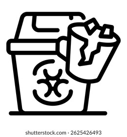 Broken medical waste container pouring its contents into a biohazard waste bin