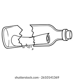 broken message in bottle illustration hand drawn outline vector