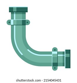 Broken metal angular pipe with leakage of water. Vector illustration of industrial pipelines with leaks. Cartoon tap, pressure meter isolated on white