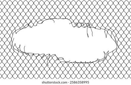 Broken metal mesh on a white background