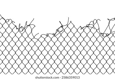 Broken metal mesh on a white background