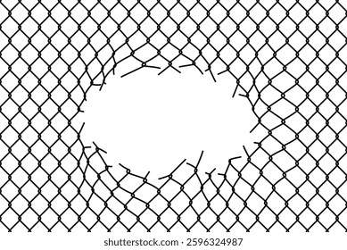 Broken metal mesh on a white background