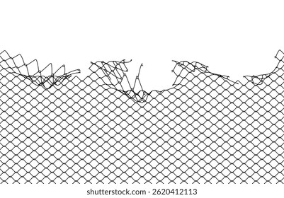 Broken metal mesh on a white background