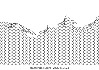 Broken metal mesh on a white background
