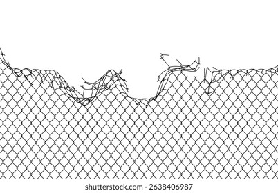 Broken metal mesh on a white background