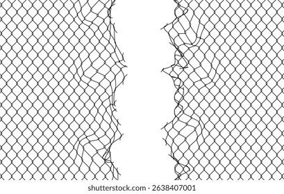 Broken metal mesh on a white background