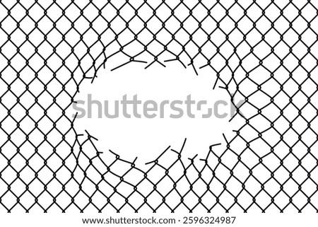 Broken metal mesh on a white background