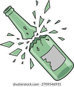 Botella de vidrio verde menta rota que explota, Ilustración vectorial detallada dinámica