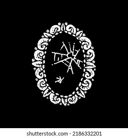 Broken Mirror Black Dotwork. Vector Illustration of Hand Drawn Objects.