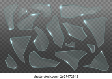 Efecto de espejo roto con piezas de vidrio y partículas de fragmento afiladas aisladas en fondo oscuro Ilustración vectorial de polígono de explosión y impacto de choque realista Forma de destrucción

