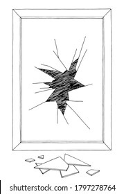 Broken Mirror Glass Graphic Black White Sketch Illustration Vector