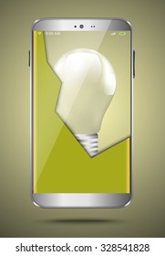 Broken mobile phone with a light bulb as idea concept