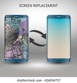 Broken mobile phone  on a gray background. vector illustration