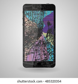 Broken mobile phone, on a gray background vector.