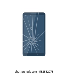 Broken Mobile Phone. Smartphone With A Cracked Screen Isolated On White Background. Crack On Screen. Vector Illustration Flat Design. 