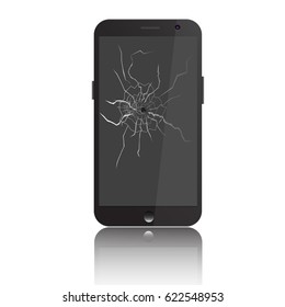 Broken mobile phone, vector