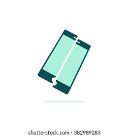 Broken mobile phone vector illustration, concept of mobile phone repair service logo, smartphone recover, broken tablet, mobile crush test flat icon modern design isolated on white background
