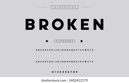 Broken Modern Bold Font. Sans Serif Font. Regular Italic Uppercase Lowercase Typography urban style alphabet fonts for fashion, sport, technology, digital, movie, logo design, vector illustration