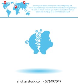 Broken money box  icon. Vector design. 