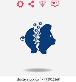 Broken money box vector icon on grey background.