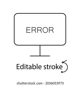 Broken monitor display outline icon. Error. Computer problem. TV repairs. Customizable linear contour symbol. Editable stroke. Isolated vector stock illustration
