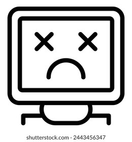 Broken monitor icon outline vector. System destroy. Entry passcode fail